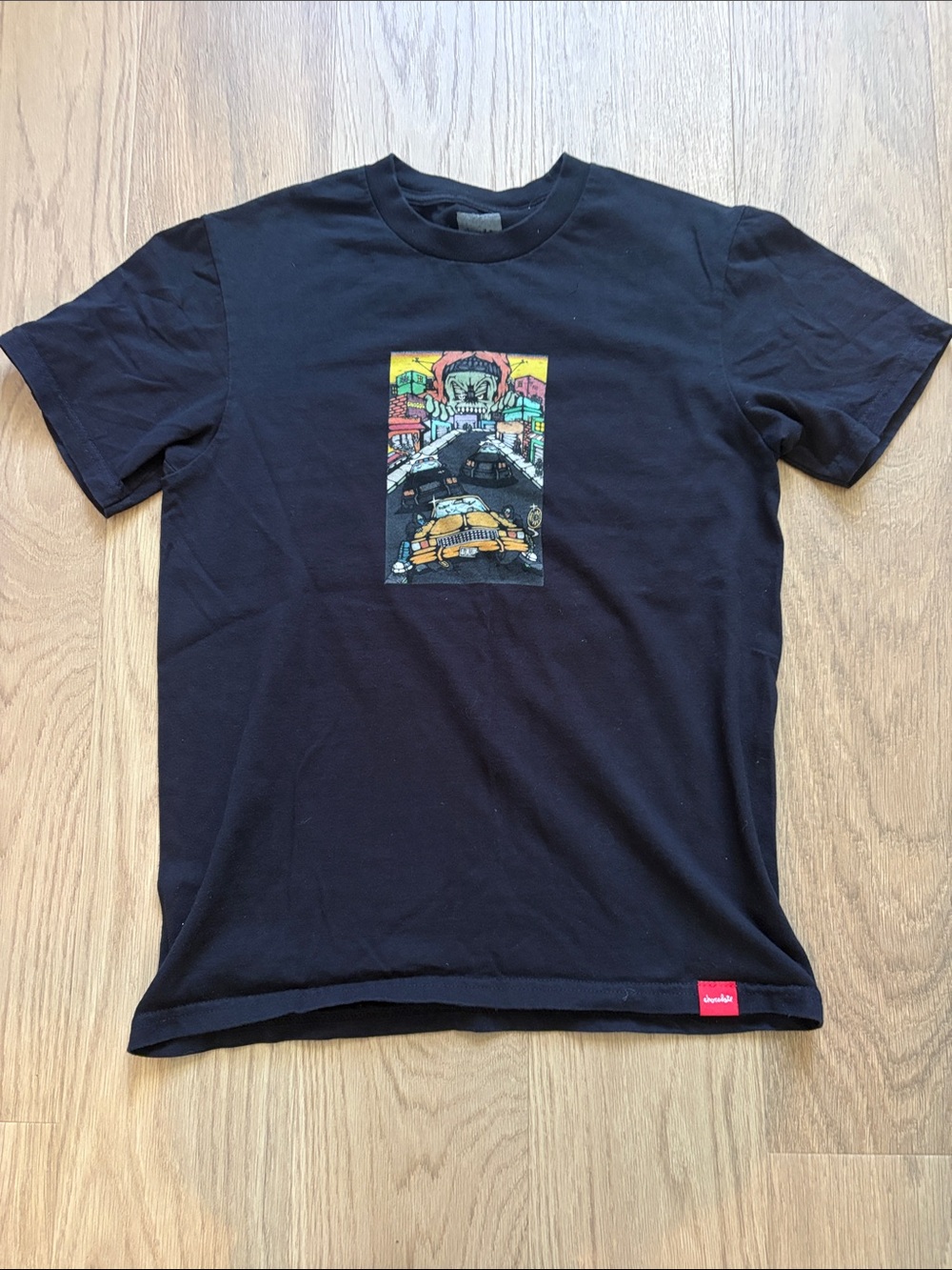 Chocolate Black Short Sleeve Tee with Multicolor Central Graphic